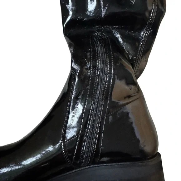 Free People Go Go Gloss Over-the-Knee Boots Size 38 Black Patent Leather - Picture 7 of 11